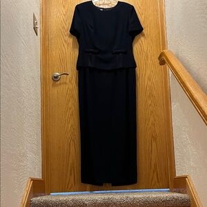 Maggy London Dark Navy Full Length Dress with Peplum Detail